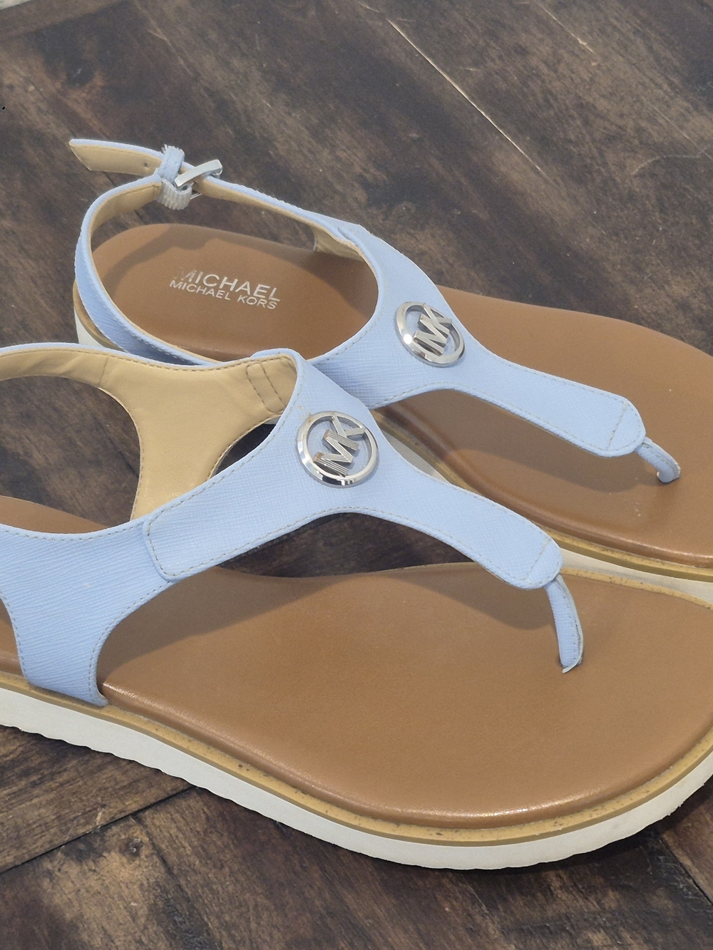 Michael Kors Women's Pale Blue Thong Sandals with Silver Logo